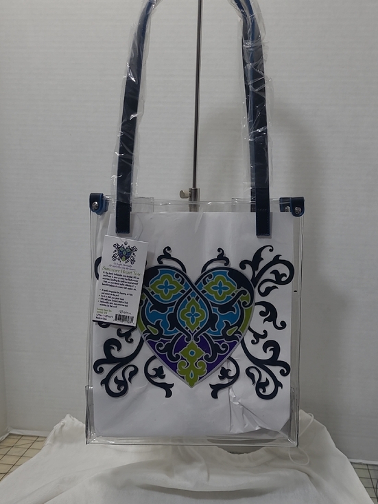 Brighton Handbags - Brighton Clear Tote with Navy Handles and Multicolor Heart Motif